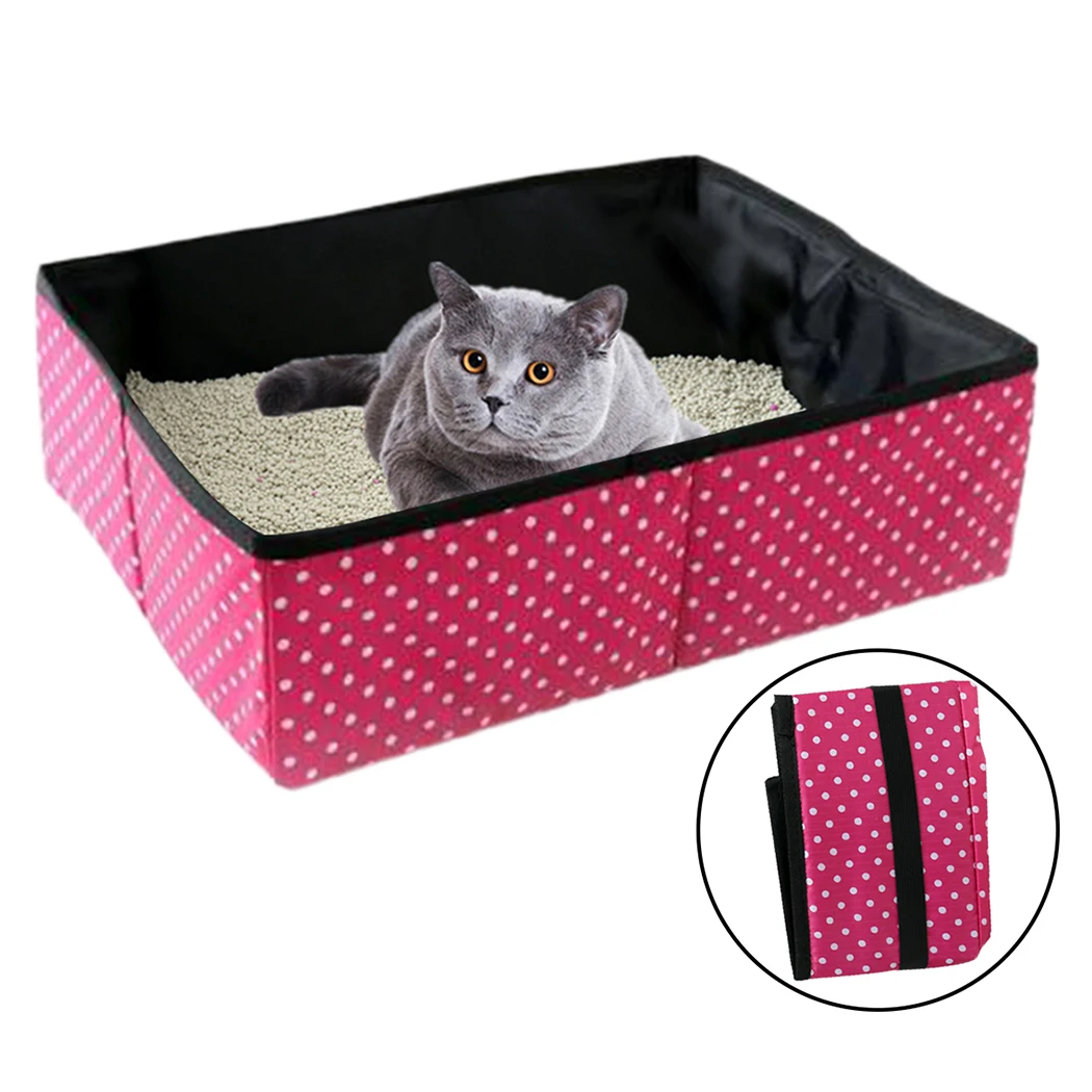 Cat Litter Box Practical Collapsible Cat Litter Box Creative Foldable Portable Pet Cat Dot Pattern Litter Pan For Outdoor Travel