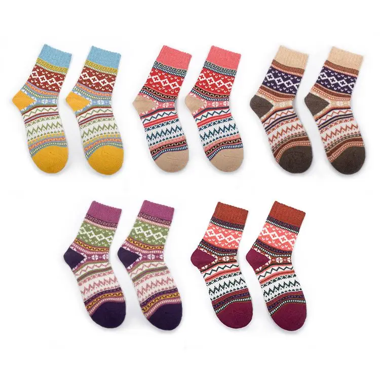 Women Socks for Girls Casual Stylish Winter Warm Crew Thick Wool Vintage Colorful Knit Soft Cozy Gift Booties