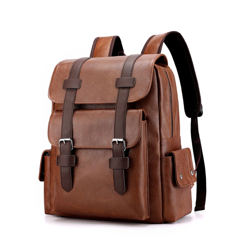 Large-capacity Soft PU Leather Shoulder Leisure Fashion Male College and Middle School Schoolbag Computer Travel Backpack