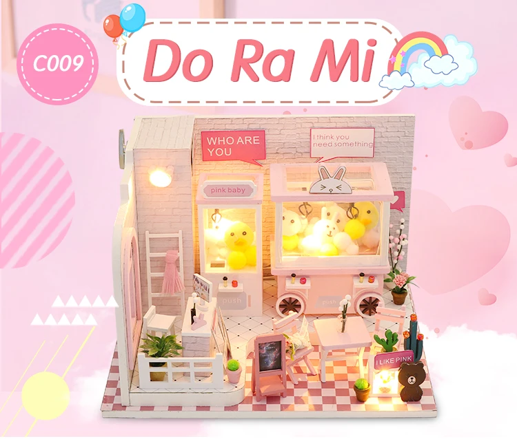 Магазин игрушек ручной работы милый розовый миниатюрный деревянный кукольный домик подарочные наборы со светодиодом для женщин