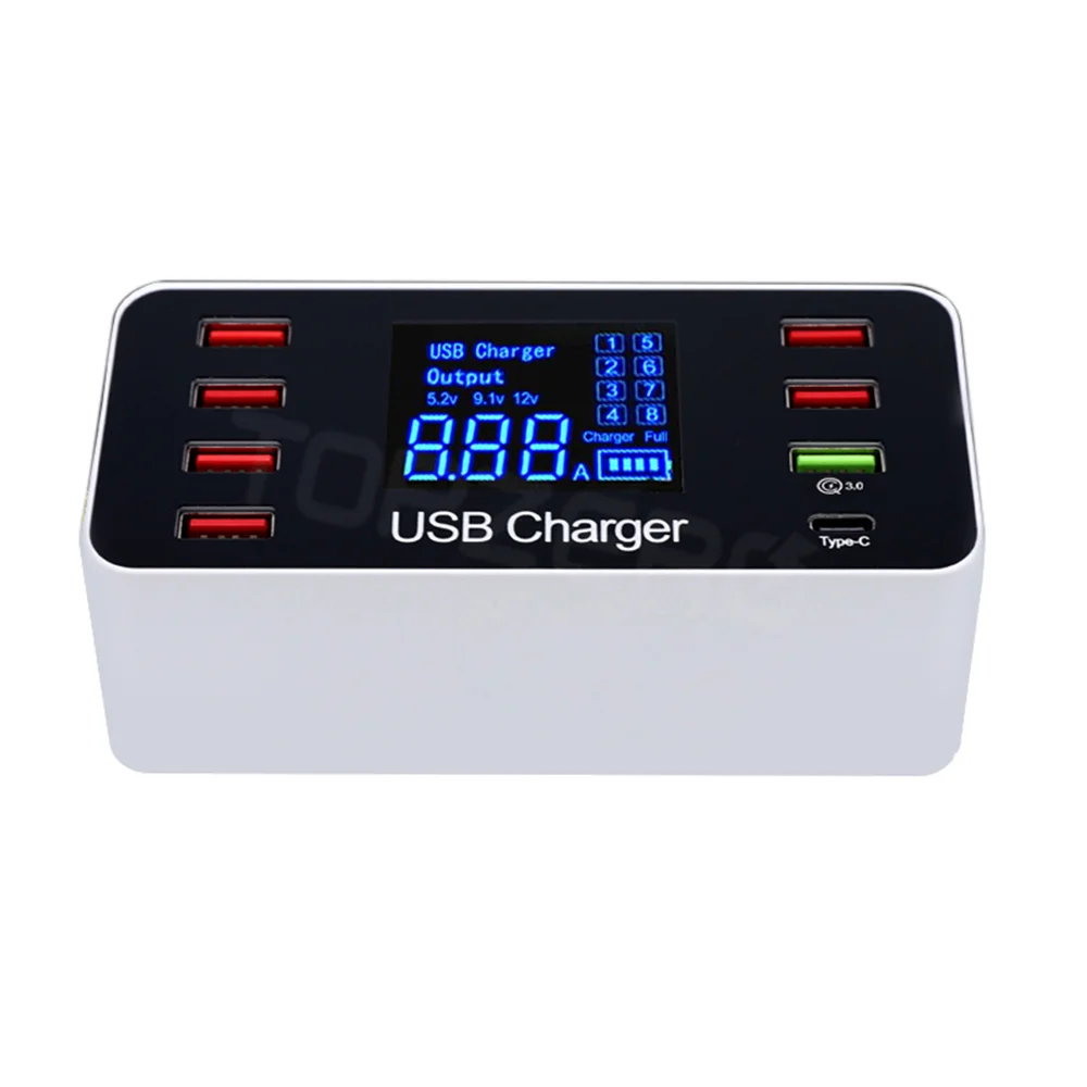 8 Port Multi Fast USB Charger Quick Charge 3.0 Multiple USB Phone Charging Station Universal USB HUB Charger QC 3.0 LED Display