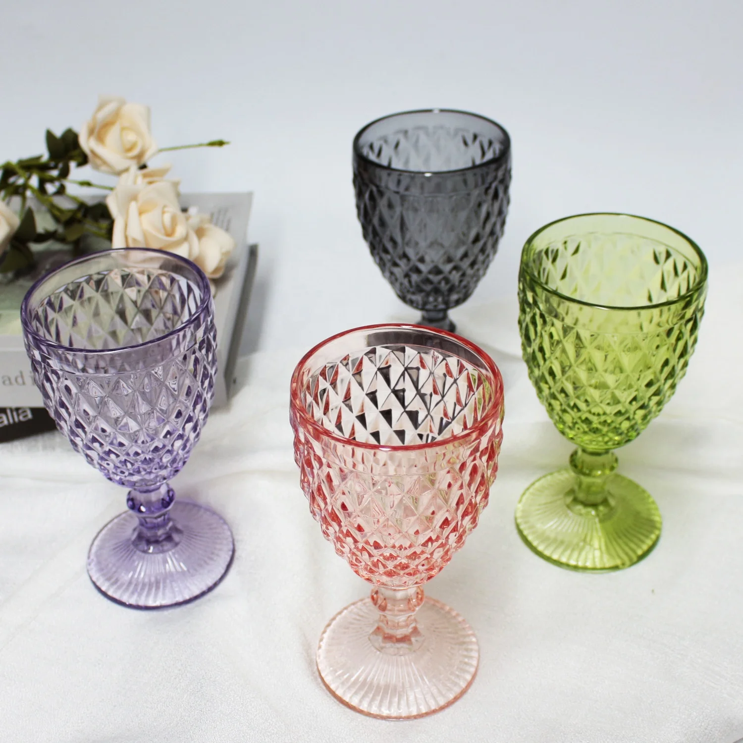 LANGXU thick stem heavy banquet colored pink-water-goblets wine beer glass champagne flutes for restaurant