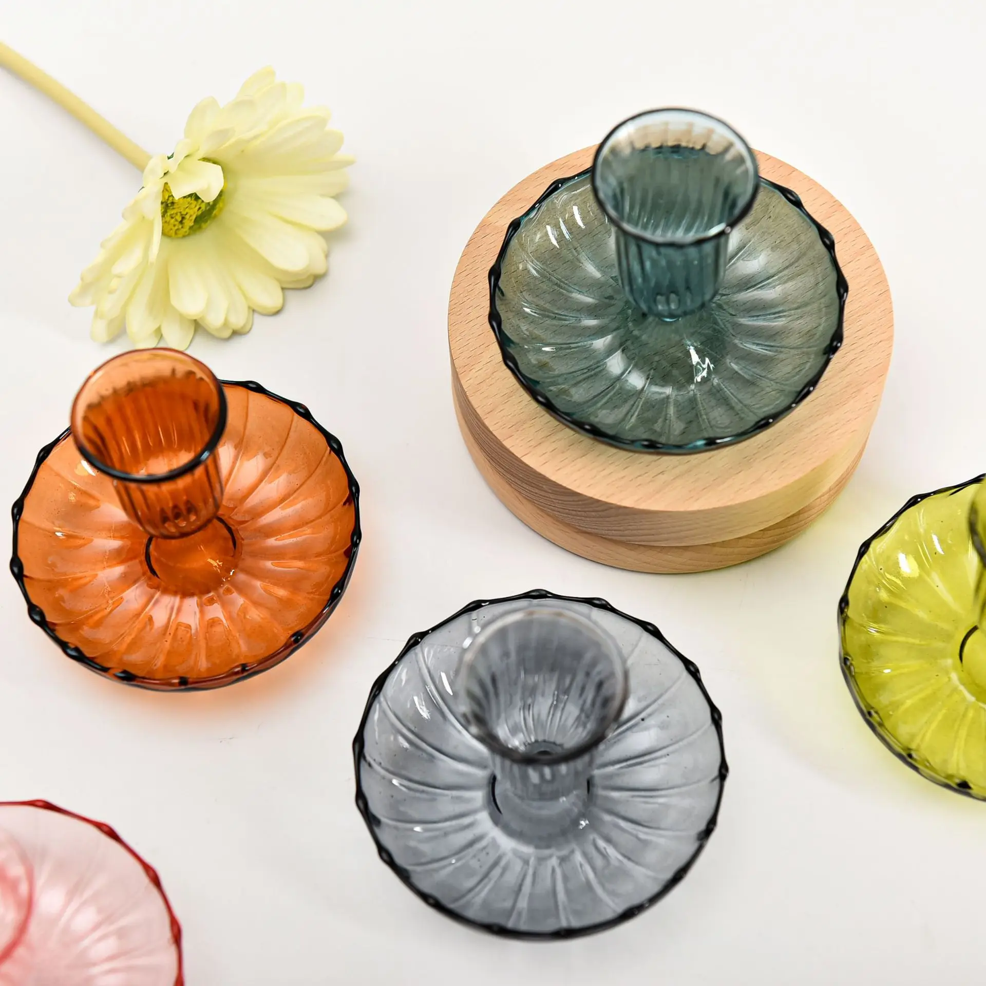 Custom Color Modern High Borosilicate Small Glass Taper Candle Holder Packaging Included-for Lanterns & Candle Jars