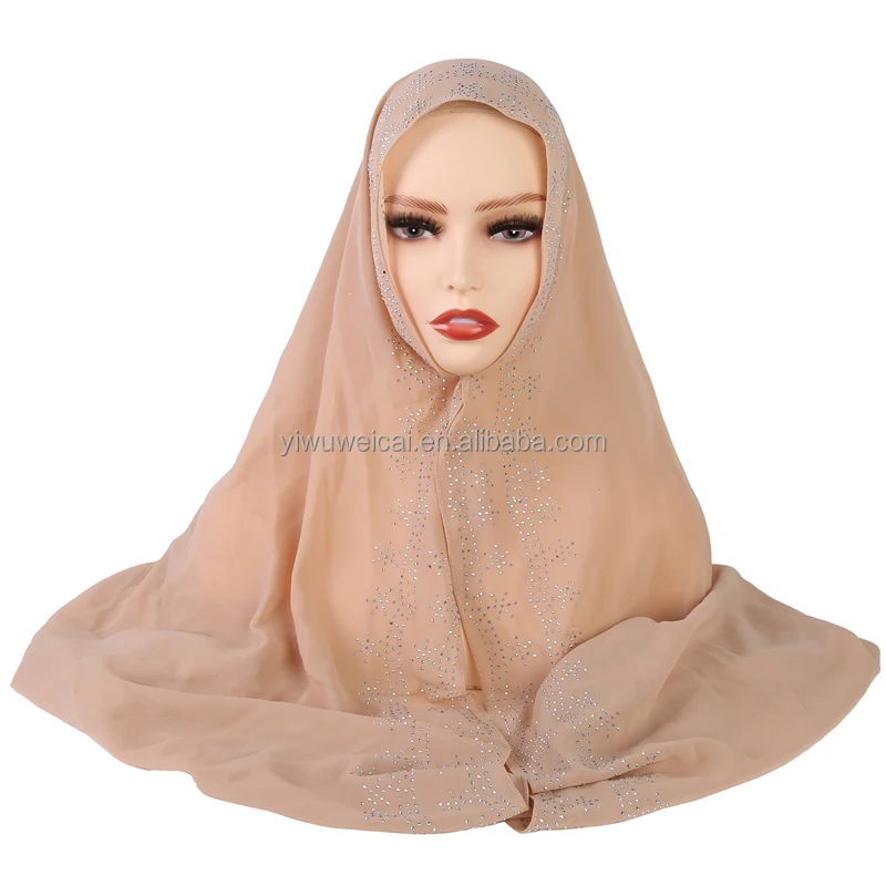 Новый модный роскошный мусульманский шифоновый головной платок шарф с жемчугом женский головной платок