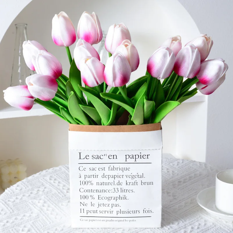 New pu feel tulip simulation flowers real touch tulips outdoor wet decoration shooting props bouquet decoration tulip flowers