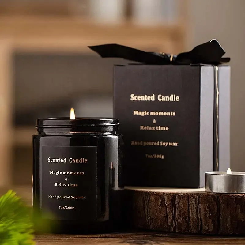 Black Aromatic Luxury Wax Candles in Glass Jar Customized Scented Beeswax Palm Wax Paraffin Wax New Condition
