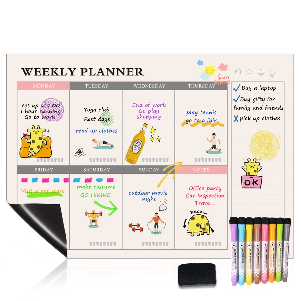 A3 Magnet Weekly planner Dry Erase Soft Monthly Calendar Magnetic Whiteboard Stick on Fridge