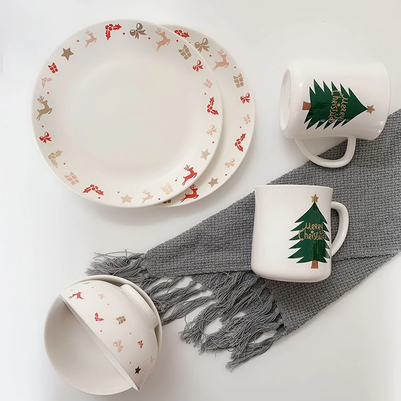 Nordic style couples home dining plate dessert plate rice bowl mug Christmas series ceramic tableware