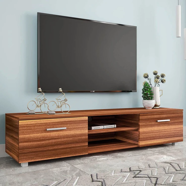 Mid-Century Entertainment Center Living Room Wooden Adjustable Storage Shelf Media Television Cabinet TV Console Table Stand