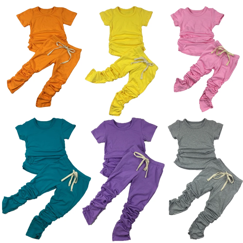 40 Colors Little Girls Stacked Pants Two Piece Set Kids Fall Clothing Sets 2020