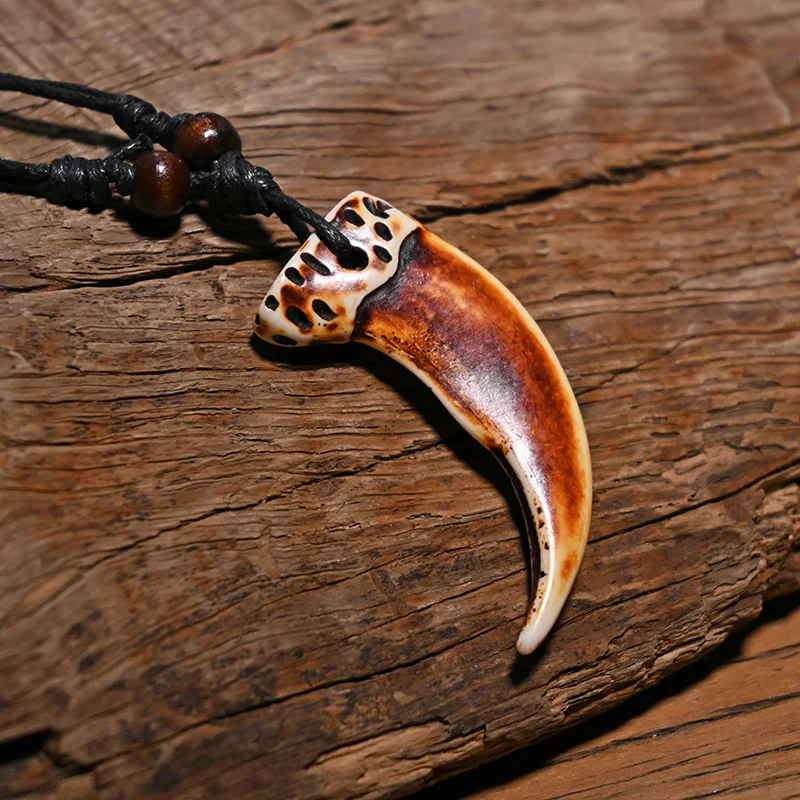 FX042 Imitation beast tooth necklace tusks pendant cool man Choker Retro Jewelry Africa Tribal style claws Yak Bone necklace
