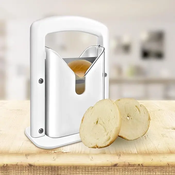 Hot Selling Stainless Steel Manual Bagel Guillotine Slicer Easy Grip Handle Bread Cutter Kitchen Accessories Baking Tools Metal