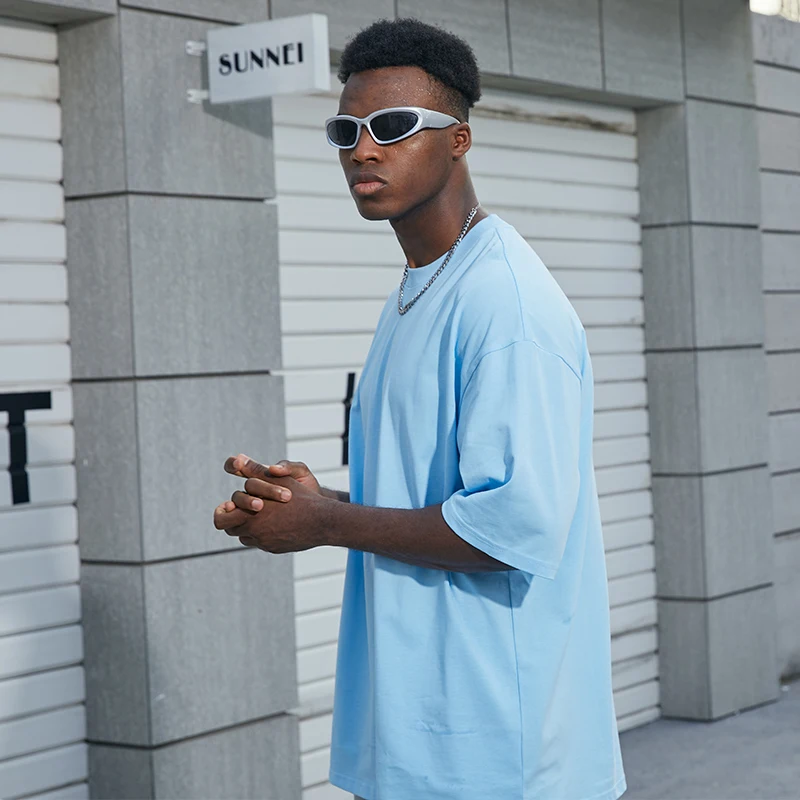 high quality sky blue relaxed fit tee ecofriendly pastel t-shirt knit plain tshirt unisex bulk oversized t shirt