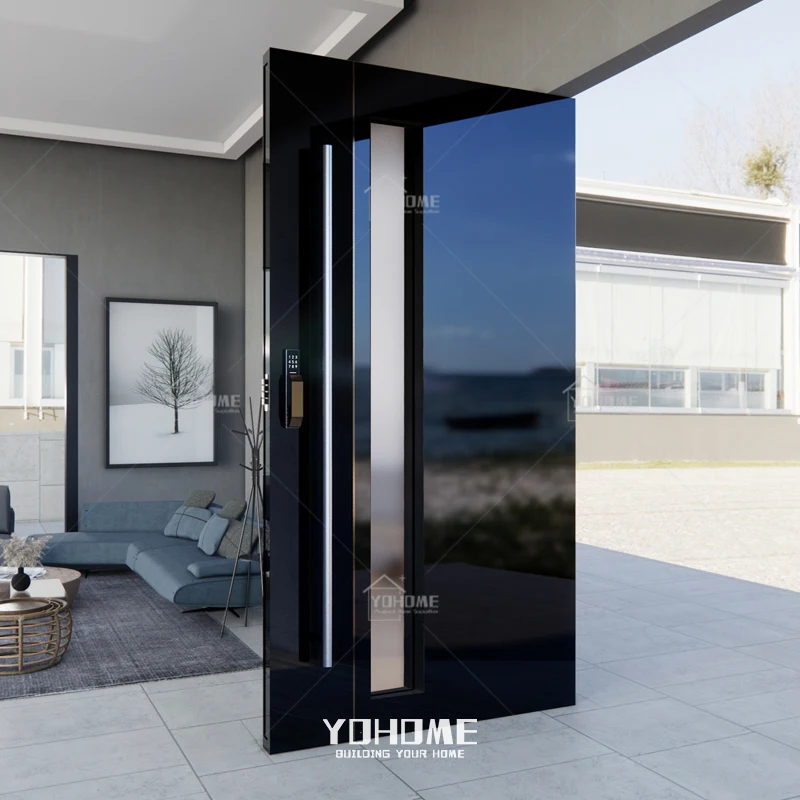 Гуандун yohome флеш наружные двери со стеклянной вставкой из нержавеющей стали черный дверь внешний входные