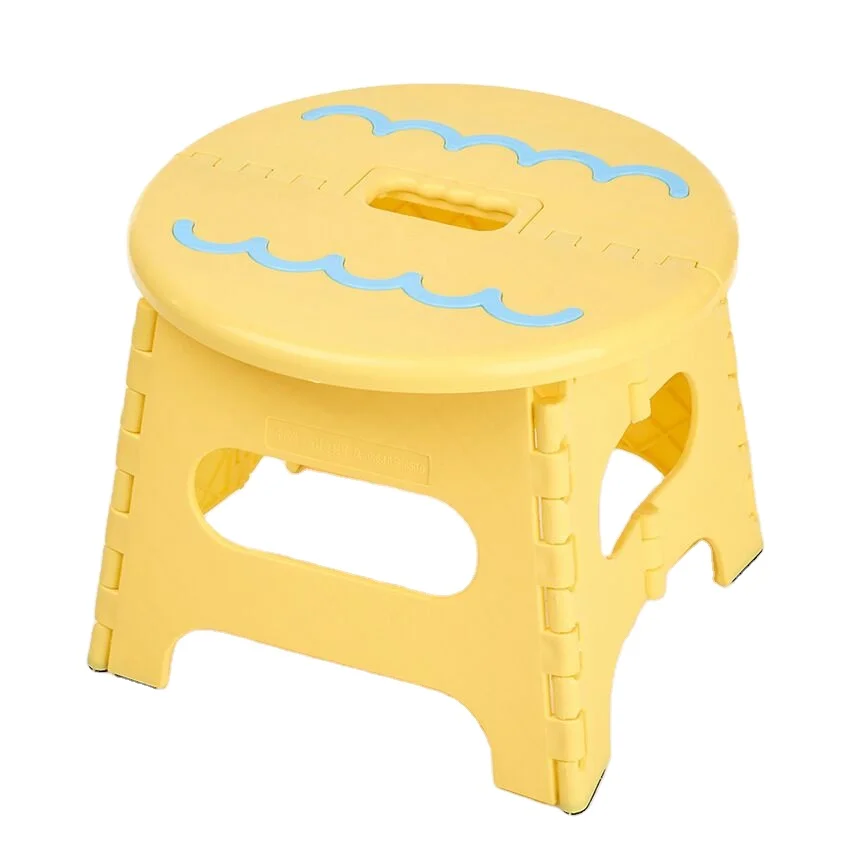 Wholesale thickened children round portable round folding stool plastic cartoon small bench color matching portable low stool