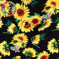 Вискозная ткань с принтом подсолнухов в сельском стиле