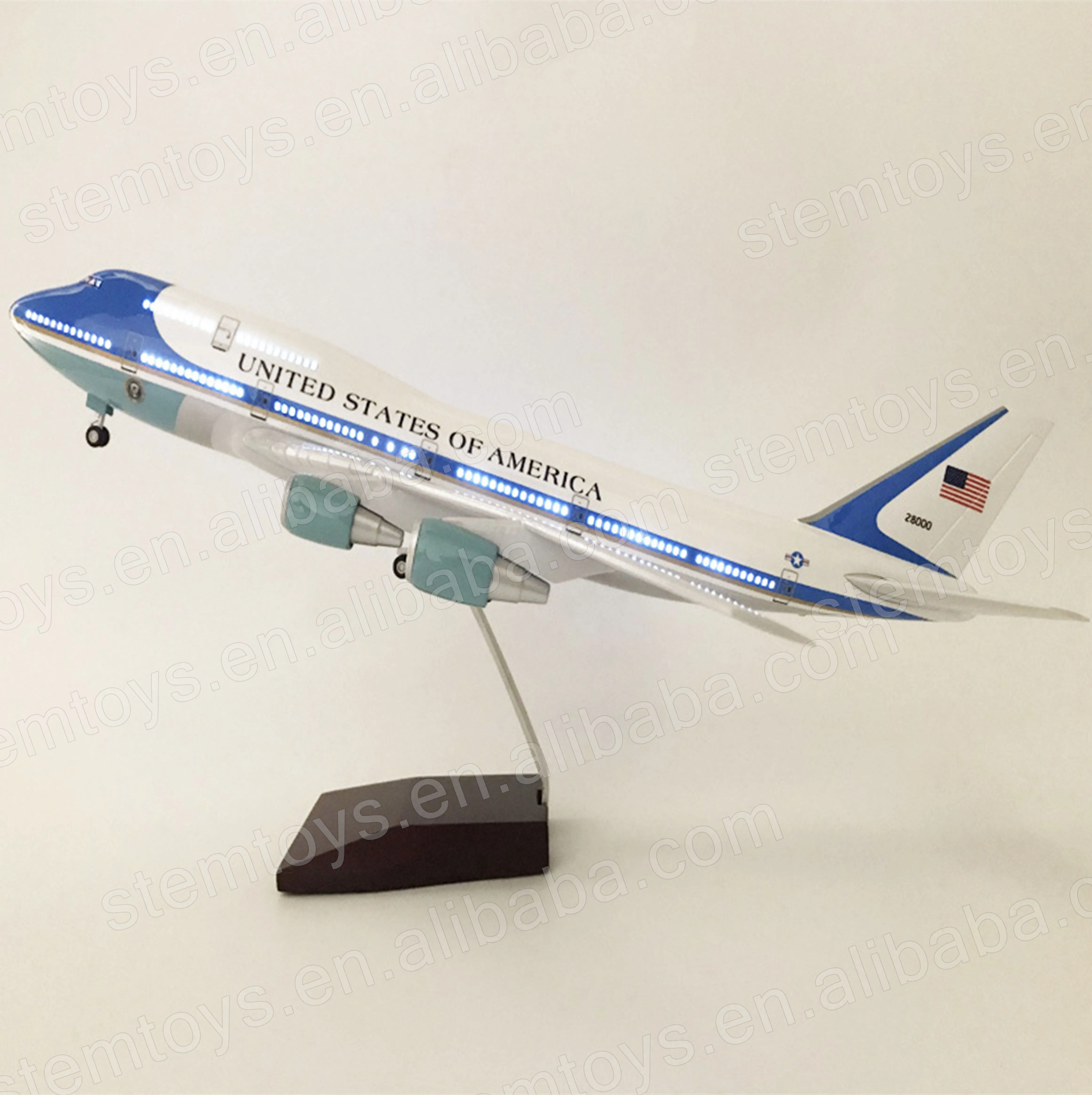 Resin Aircraft Plane Model UNITED OF AMERICA Air Force One with LED Light 18' Airplane Models with Wooden Stand