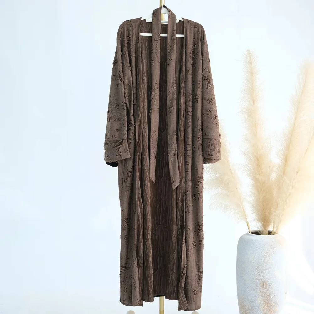 2024 Islamic Abaya Femmes Robe Musulmane Solid Color Fashionable Personalized Ripped Open Abaya Arab Turkish Muslim Abaya Women