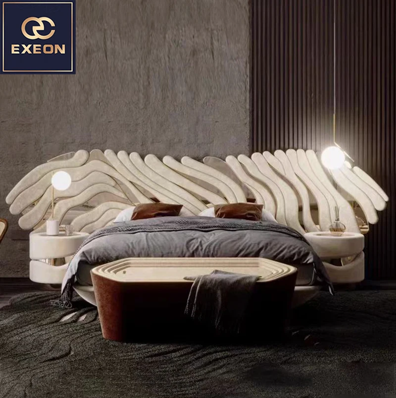 Luxury Modern Light Villa High Quality Queen Bed Classical Bed Room Furniture Hotel Design Double Bed