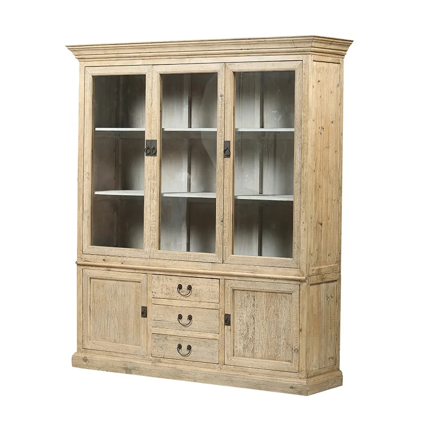 Chinese antique rustic farm house style oriental weathered wood vintage decor natural wall bookcase