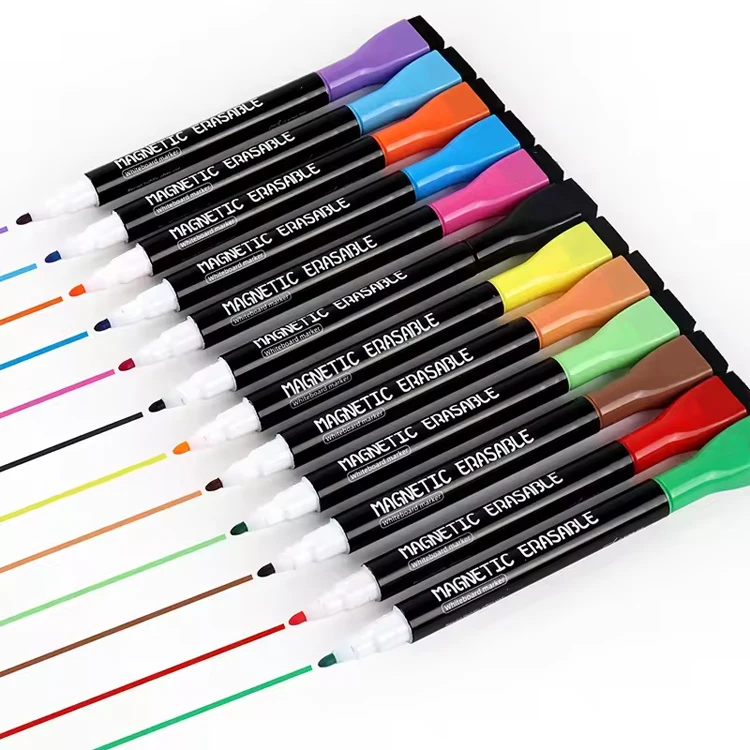 12 Count Colorful Fine Tip Dry Erase Markers with Eraser,Low Odor Thin Markers for Calendar Boards Magnetic Whiteboard Markers