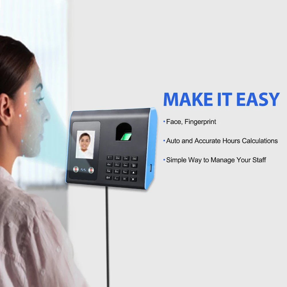 FA01Staff Biometric Face Recognition Fingerprint Scanner Clock In And Out Employee Time Attendance Machine Time Recorder