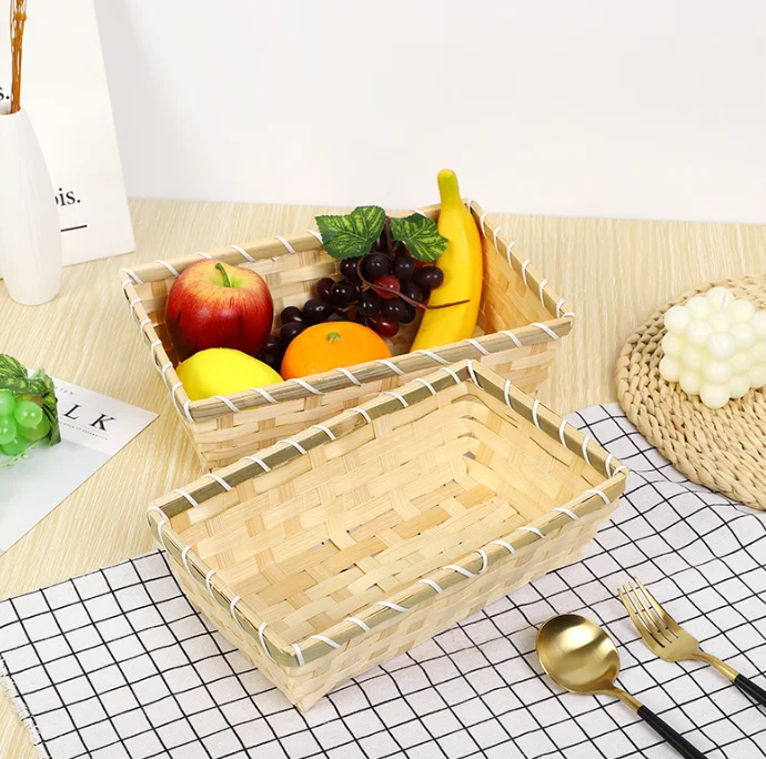 Snack Basket Handmade Dried Fruit Bread Storage Bamboo Chip Woven Christmas Gift Basket