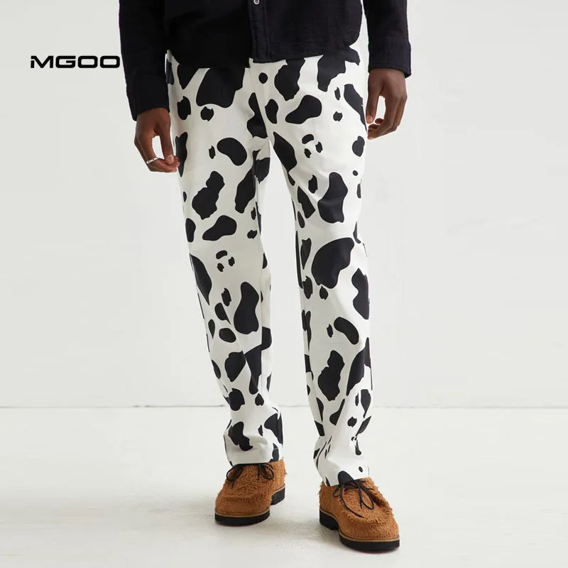 MGOO All over print long pants Men cow pattern woven trousers