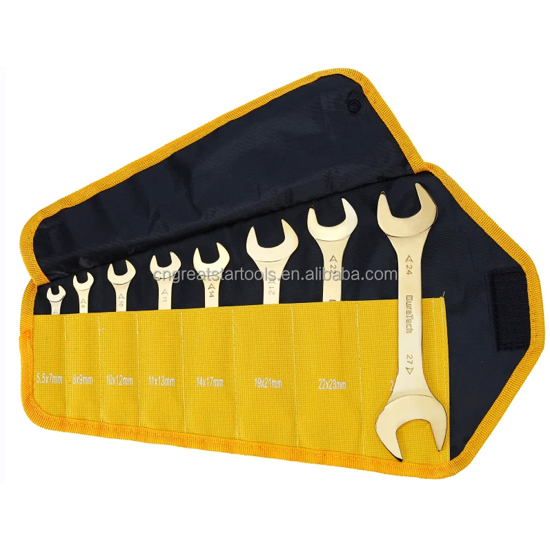DURATECH Super Thin Open End Wrench Set 8 PCS CR-V Titanium Plating Wrench Set with Rolling Pouch