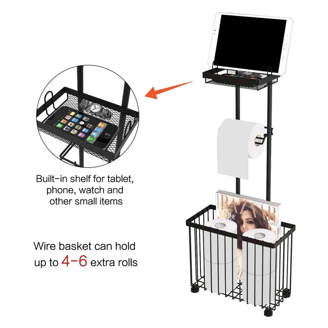 Freestanding Toilet Paper Holder  Toilet Tissue Rack  Tablet Magazine Bathroom Organizer  Bath Tissue Organizer