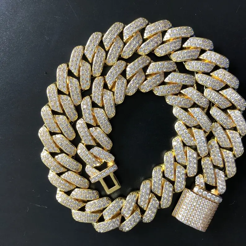 AAA CZ Iced Out 14k 18k Gold Cuban Link Chain