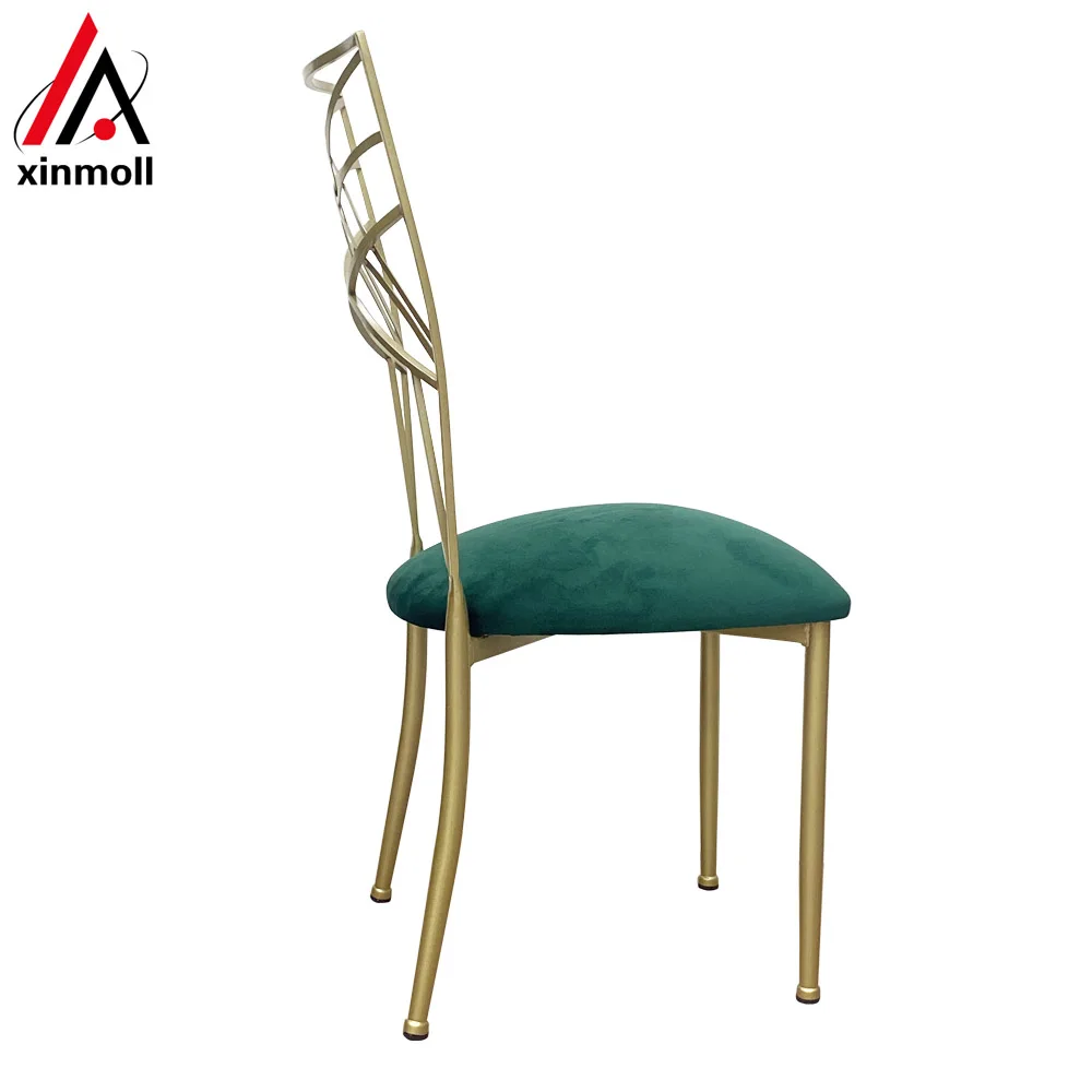 Wedding event chairs Gold  Fanfare Chameleon chair with green Velvet cushions