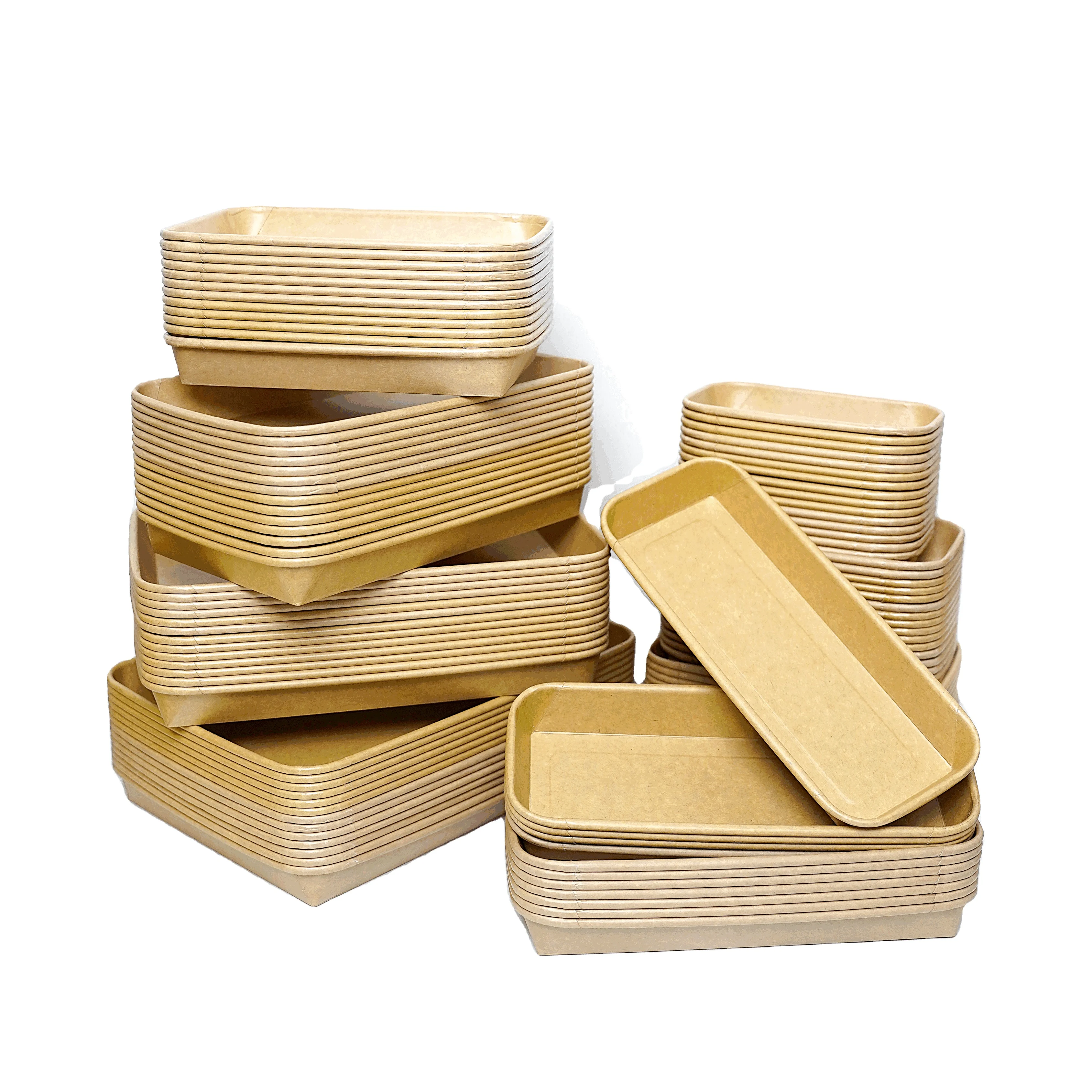 Sustainable Plastic-Free Square Kraft Paper Food Trays with Lids - For Sushi, Noodles, and Cakes
