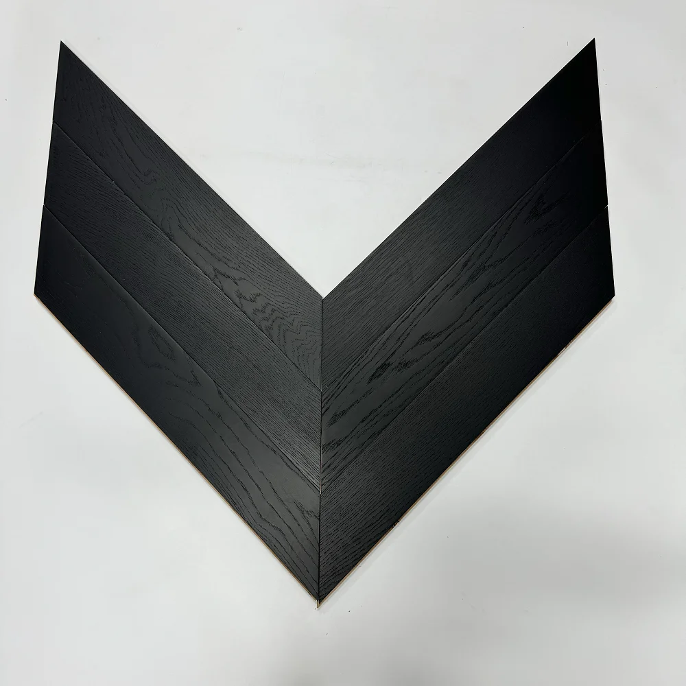 semi gloss full black wood parquet dark color oak engineered chevron flooring