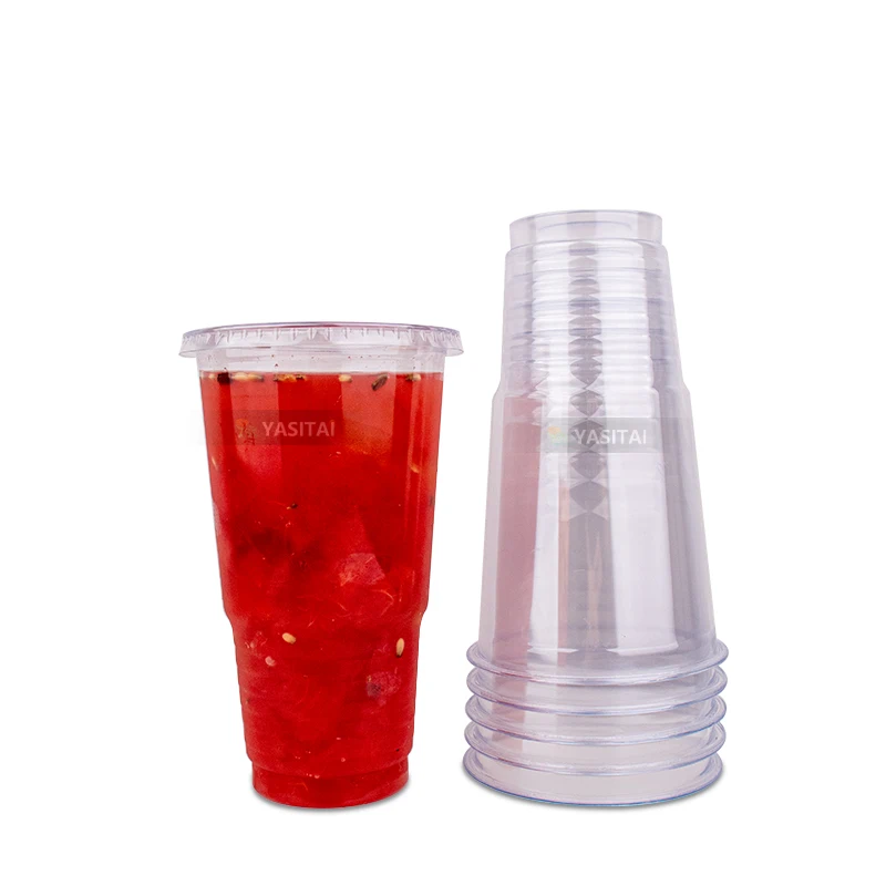 Disposable 32 oz Clear PET Plastic Cup With Flat Lid