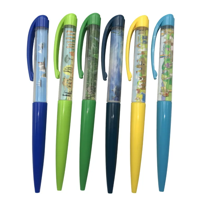 Factory Wholesale Custom Printing 2D PVC Floater Liquid Pen Low MOQ Promotional Gifts Fancy Aqua Ballpoint Pen in Plastic