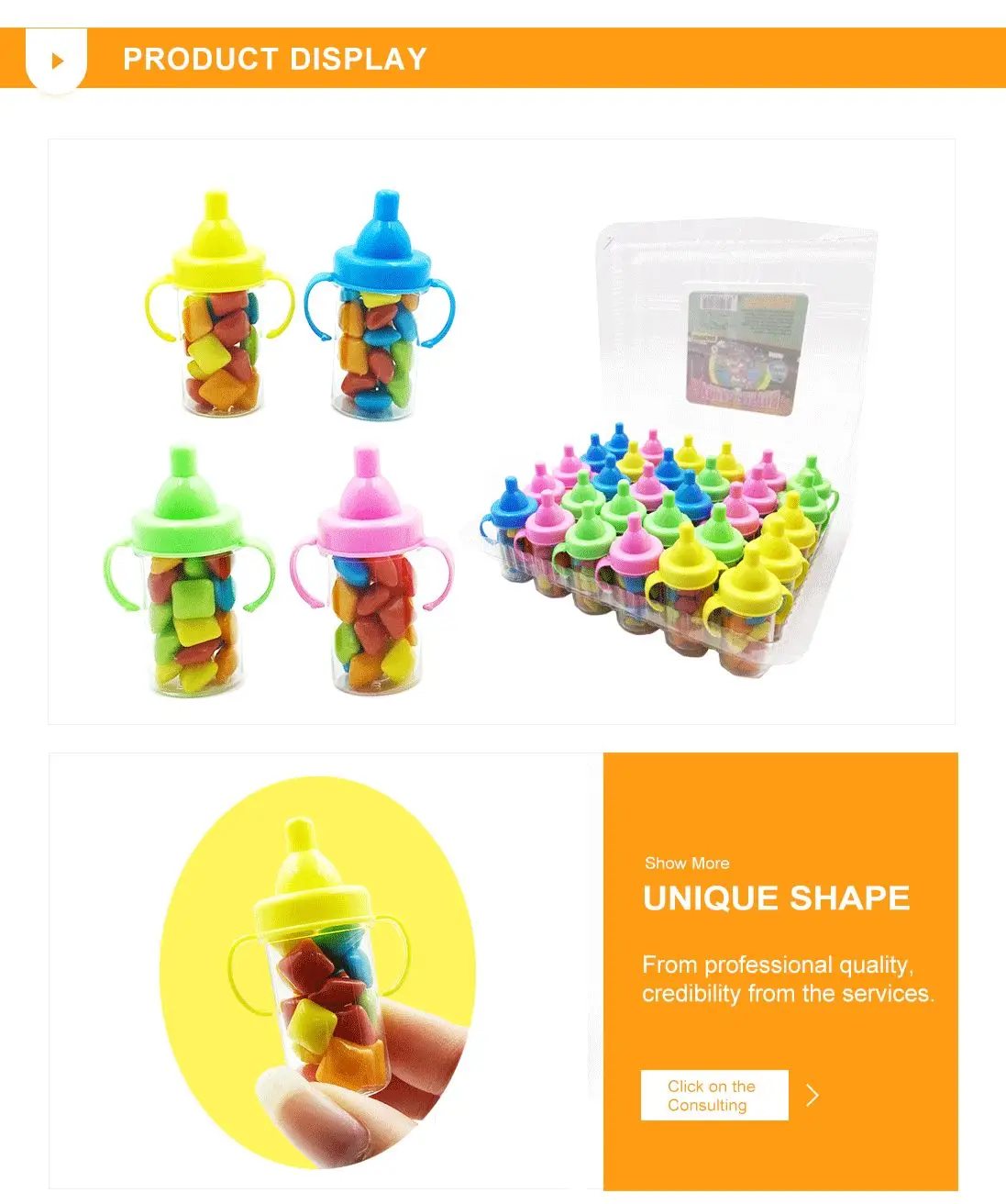 Custom Plastic Pacifier Feeder Bottle Packing Bubble Candy Confectionery Assorted Fruit Bubble Gum