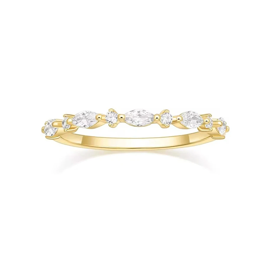 Gold Plated 925 Sterling Silver Women Jewelry Marquise CZ Band Ring