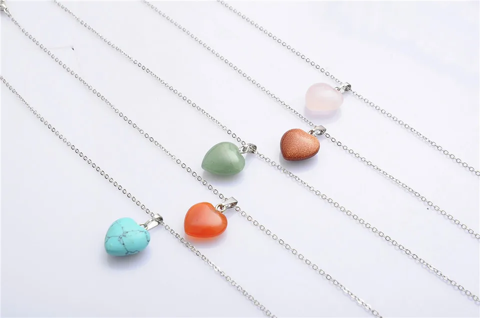 Hot Sale Natural Crystal Stone Heart Shaped Pendant Agate Pendant Necklace Accessories DIY Gemstone Pendants