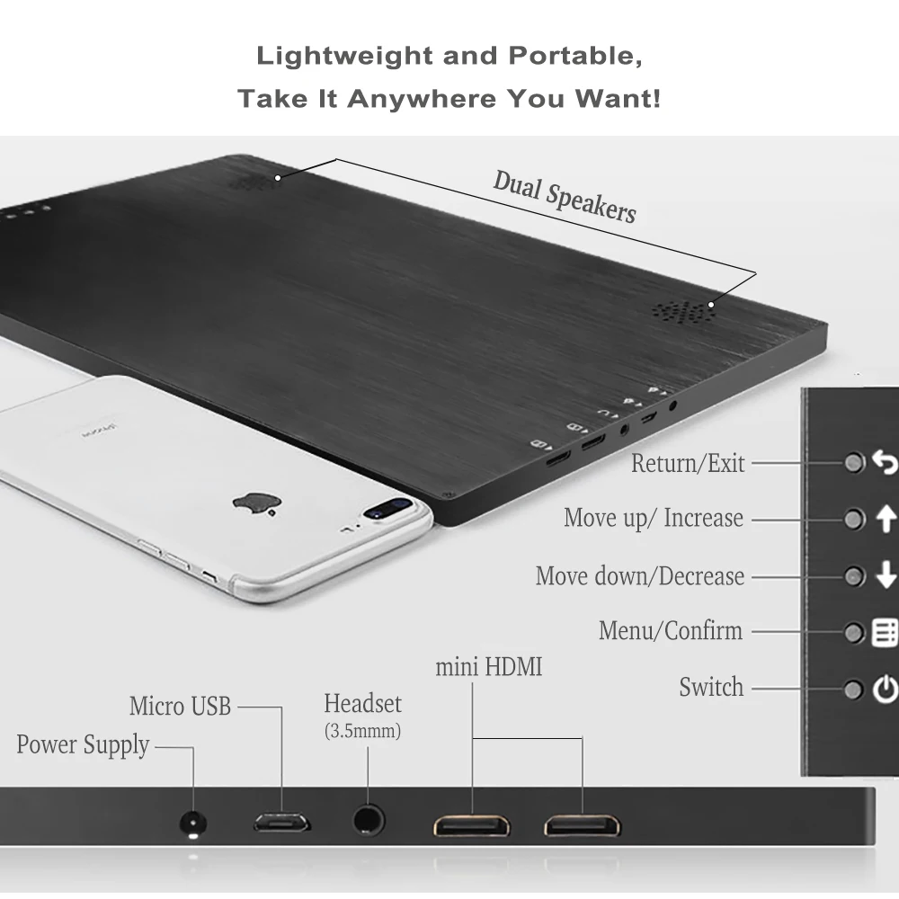 Factory Wholesale 13.3' 2560 x 1440 IPS HDR Portable Monitor, 2K Display Screen for Gaming PS4 Xbox Switch RPI Windows MAC