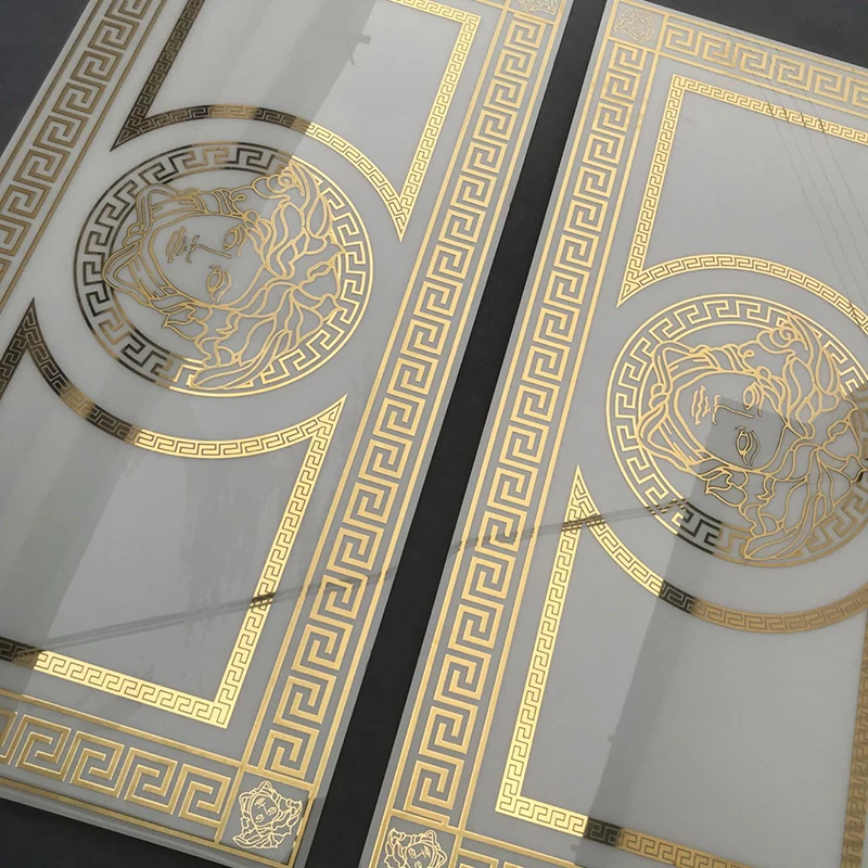 Classic polished glazed greek medusa pattern decorative ceramic gold and white luxury bathroom tiles walls and floors