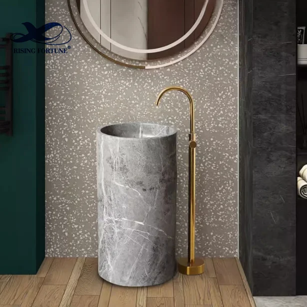 РЧ оптовая продажа индивидуальная мраморная Вертикальная раковина стоячая каменная стойка умывальник уличная