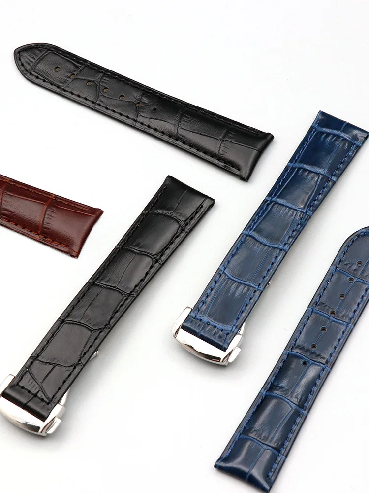 Wholesales Top Layer Cowhide Straps Butterfly Buckle Genuine Leather Watchstraps Watch Bands For Omega Seamaster 18 20 22mm