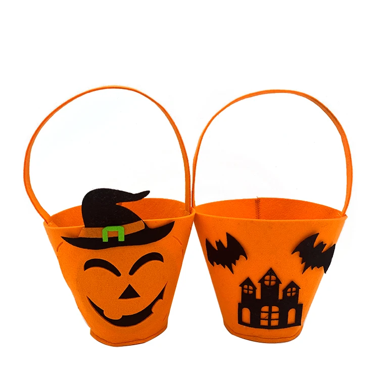 OEM Custom Cute Halloween Felt Pumpkin Gift Bucket Candy Basket