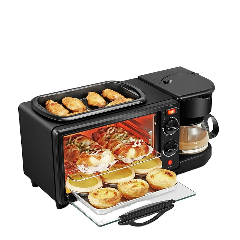 3 in 1 Breakfast Making Machine Drip Coffee Maker Bread Pizza Oven Frying pan Toaster