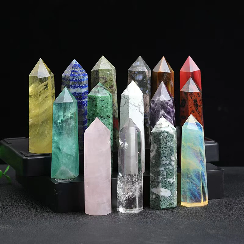 Natural Crystal Wand Crafts Polished Healing Rose Quartz Amethyst Tower Tiger Eye Stone Crystal Point Wand