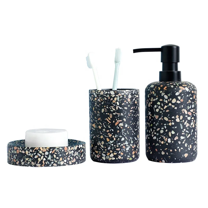 
Black Terrazzo Effect Resin Soap Dispenser Dish Toothbrush Toiletbrush Holder Bathroom Accessories Set 
