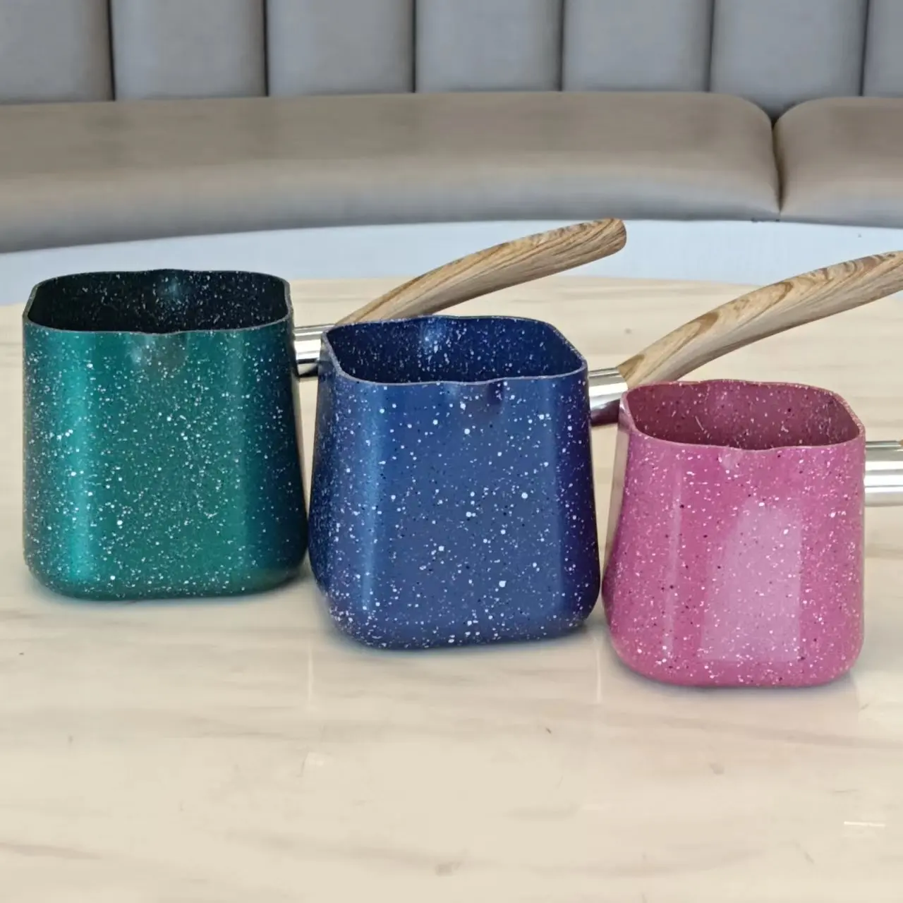 Factory Hot Wholesale aluminum non stick square Turkish coffee pot set Non stick coffee & tea sets Aluminium Milk warmer Pot Cup