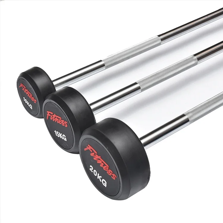 China Wholesale Fitness Equipment Different Weight Fixed Straight EZ Curl Rubber Barbell