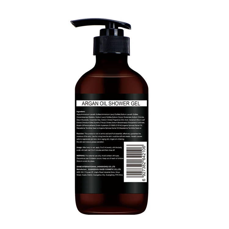 
oem Private Label organic amino acid argan oil whitening soft shower gel with fruit essential oil 